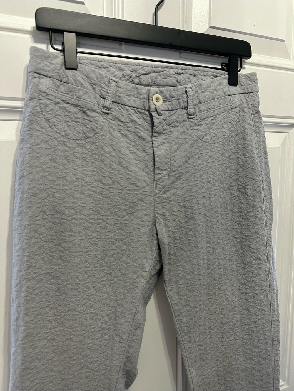 French Brand Sugar Textured Cotton Stretch Ankle Gray Jacquard Slim Tapered Pant
